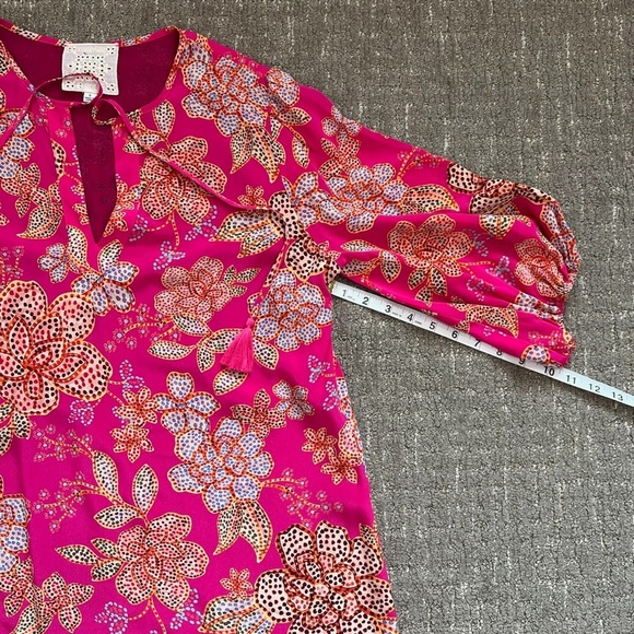 Johnny Was Vesna Pink Floral Print Short Sleeve Silk Mini Dress Size Small - Picture 7 of 9